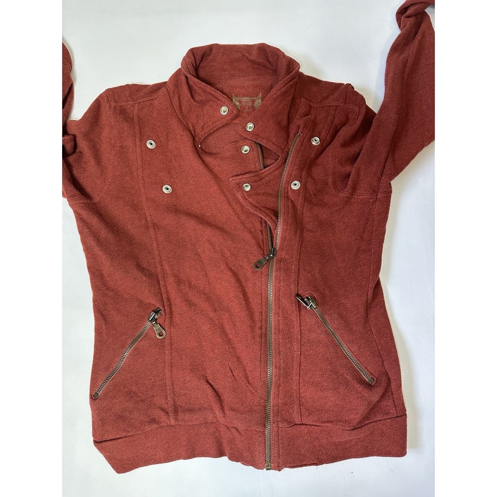 Ruff Hewn Small Burgundy Cardigan Sweater Pockets Offset Snaps Zipper Front - Picture 4 of 10